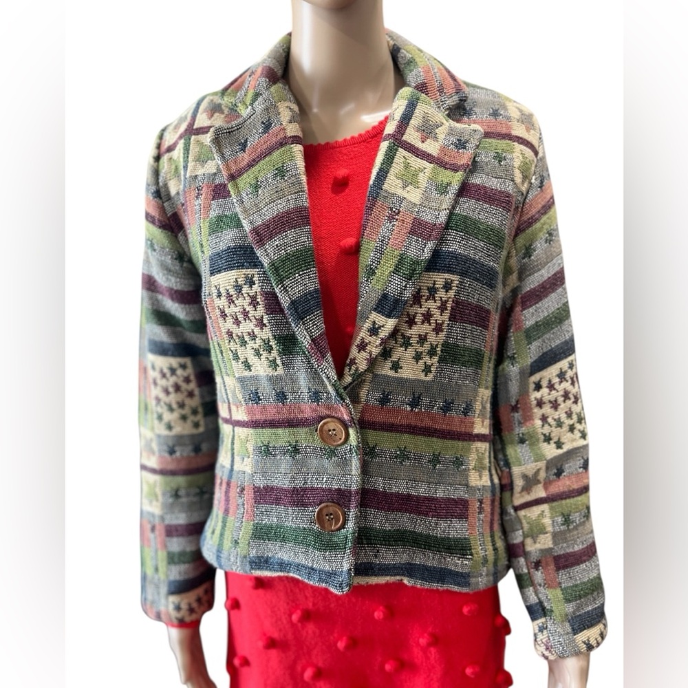 Tapestry style New identity southwestern patriotic cropped jacket-MP - Picture 3 of 11